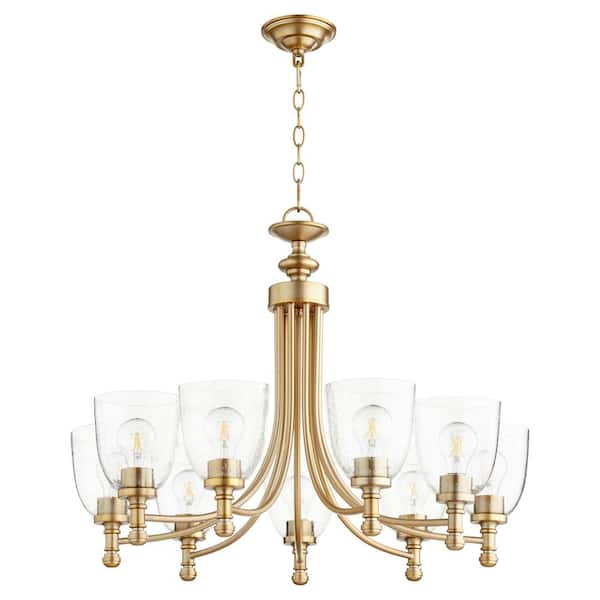 Quorum INTERNATIONAL Rossington 9-Light Aged Brass Chandelier with Clear Seeded Glass