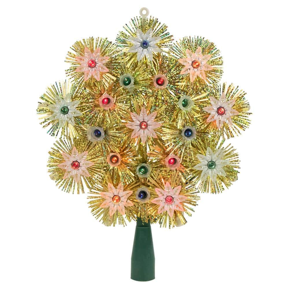 Northlight 8 in. Retro Gold Tinsel Snowflake Christmas Tree Topper - Multi Lights