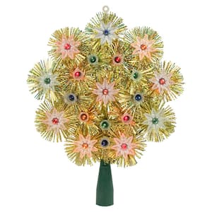 8 in. Retro Gold Tinsel Snowflake Christmas Tree Topper - Multi Lights