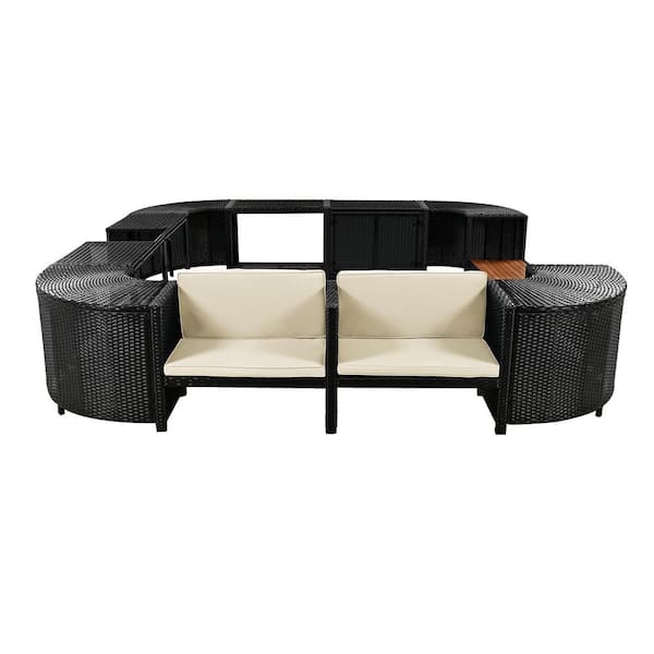 Spa Surround Beige 1-Piece Wicker Outdoor Sectional Set with Beige Cushions