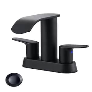 4 in. Centerset 2-Handle Mid Arc Bathroom Waterfall Faucet with Drain Kit Included in Stainless Steel Matte Black