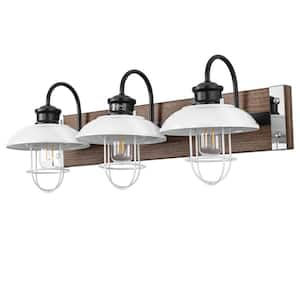 24 in. 3-Light Chrome and Wood Bell Clear Glass Vanity Lightwith Dimmable No Bulbs Included