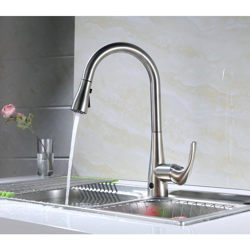Brushed Nickel Single Handle Pull-Down Kitchen Faucet with Spray
