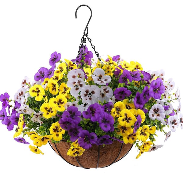 Afoxsos 8 in. Purple Yellow White Indoor/Outdoor Artificial Pansy