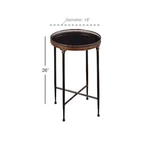 18 in. Black Large Round Marble End Accent Table with Tray Top