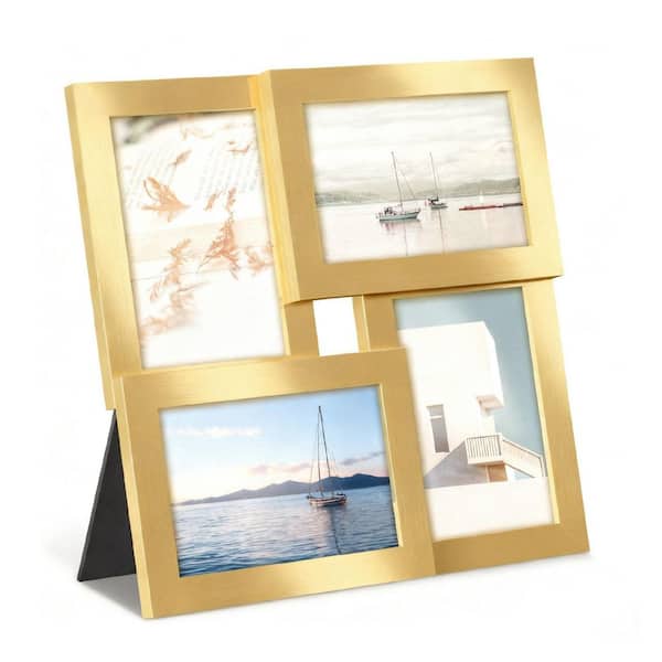 4-Pack 4" x 6" Gold Wood Collage Frame for Wall Decor