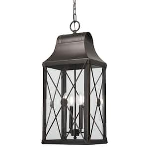 De Luz 4-Light Bronze Outdoor Pendant Light with Clear Glass Shade