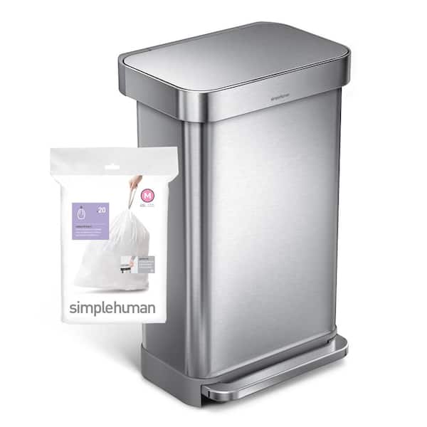Code C 20 Ct SIMPLEHUMAN Custom Fit Trash Bags Can Liners Refill Size White Pack 