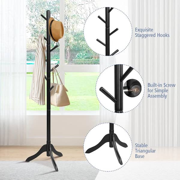 Costway Black Wooden Coat Rack Stand Entryway Hall Tree