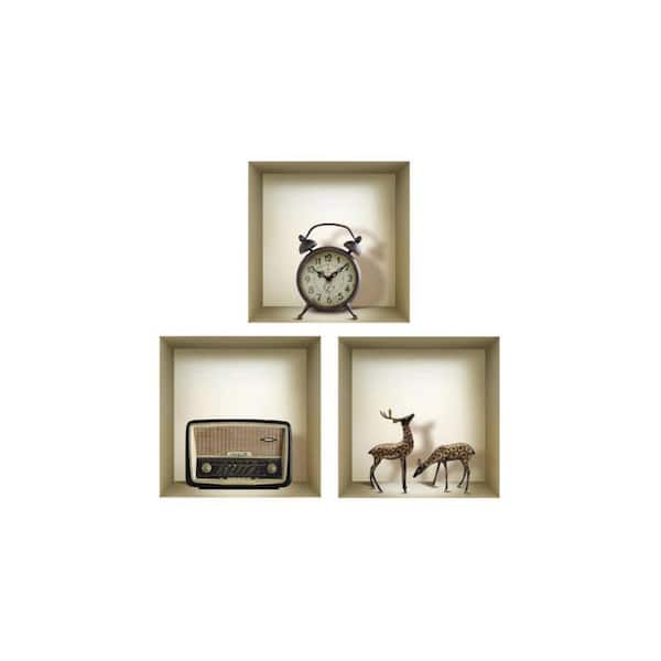 HomeRoots 16 in. x 16 in. Black, White Faux Niche Peel and Stick Wall Art 3-Piece