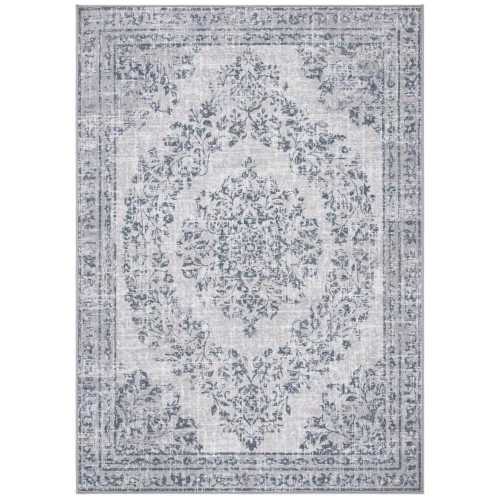 Gray Floral Medallion 4' x 6' Washable Wool Area Rug