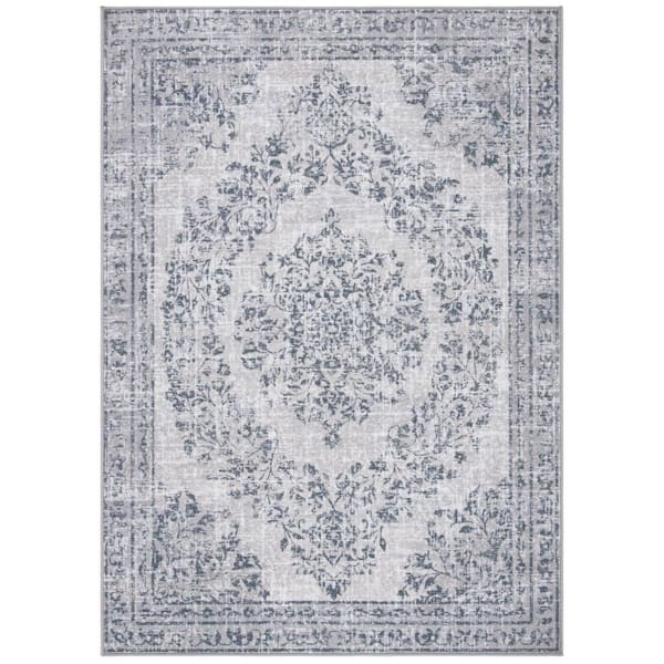 SAFAVIEH Journey Light Gray/Dark Gray 5 ft. x 8 ft. Machine Washable Border Floral Area Rug