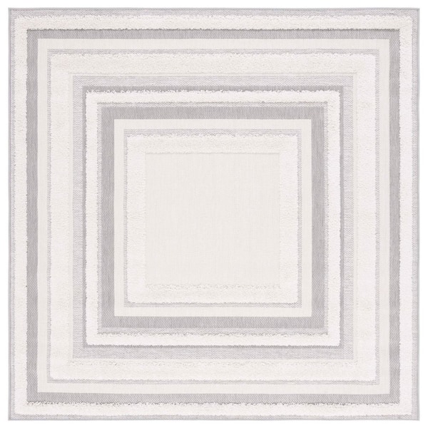 Cottage Ivory/Gray 7 ft. x 7 ft. High-Low Border Indoor/Outdoor Square Area Rug