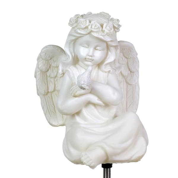 Exhart 2.46 ft. Solar Little Girl Angel Natural Resin Garden Stake