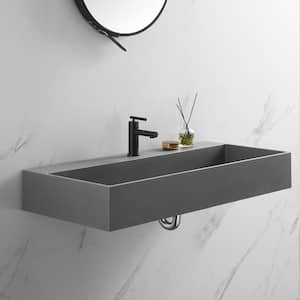 47 in. Wall-Mount Install or On Countertop Bathroom Sink with Double Faucet Hole in Matte Gray