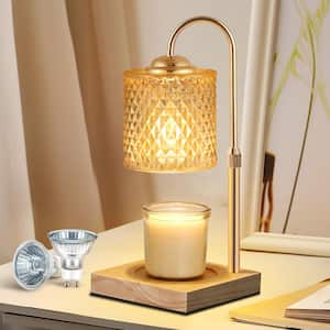 10 in. Wood Candle Warmer Lamp with Glass Shade, Adjustable Candle Warmers for Jar Candles, Wax Melter for Bedroom Decor