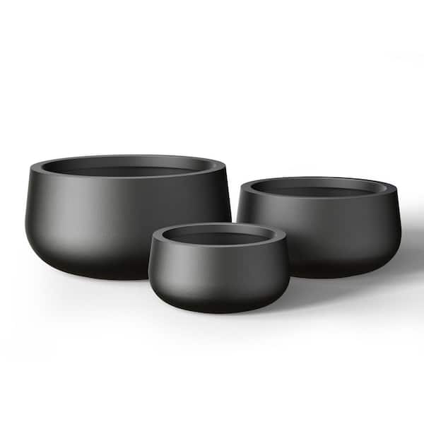 12.5 in. 16 in. 20.5 in. Charcoal Black (Enhanced Interior) Concrete Round Planter / Pot with Drainage Holes (Set of 3)