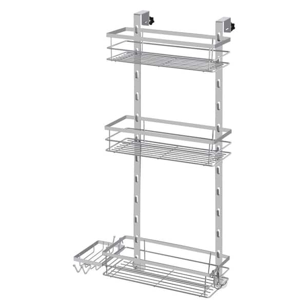 Oumilen Over the Door 3 Tier Shower Caddy, Adjustable Hanging Organizer with Suction Cup, Silver