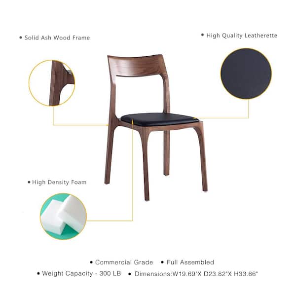 Manhattan Comfort Modern Moderno Stackable Dining Chair Upholstered in Leatherette with Solid Wood Frame in Walnut and Black- Set of 2 Manhattan Comfort Modern Moderno Stackable Dining Chair Upholstered in Leatherette with Solid Wood Frame in Walnut and Black- Set of 2