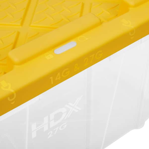 HDX - 27 Gal. Tough Storage Tote in Clear with Yellow Lid