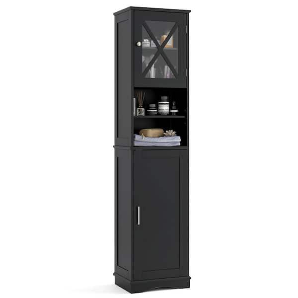 15.5 in. W x 12 in. D x 67 in. H Black Linen Cabinet Freestanding Storage Cabinet with 5 Adjustable Shelves