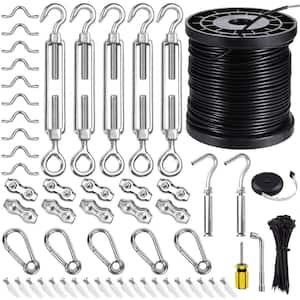Black Stainless Steel String Light Hanging Kit with 250 ft. Cable Turnbuckle Twist Ties and More