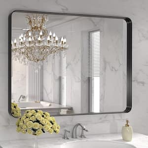 40 in. W x 32 in. H Rectangular Aluminum Framed Wall Bathroom Vanity Mirror in Black