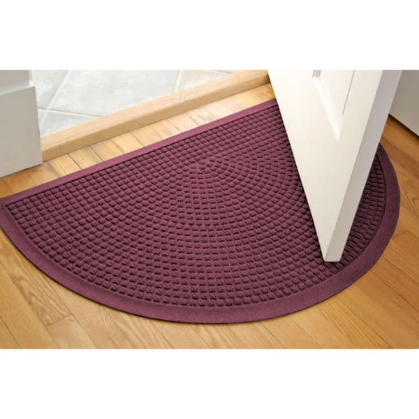 Squares Bordeaux 24 in. x 39 in. PET Polyester Half Round Non-Slip Indoor Outdoor Door Mat
