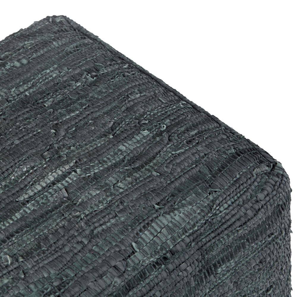 Fredrik Gray Woven Genuine Leather Square Pouf