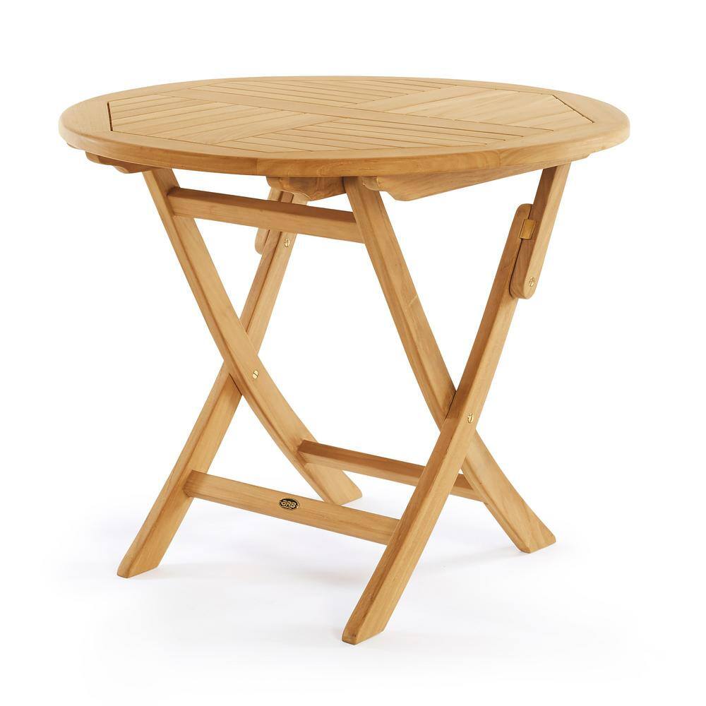 Light Brown Round Teak Folding Outdoor Dining Table