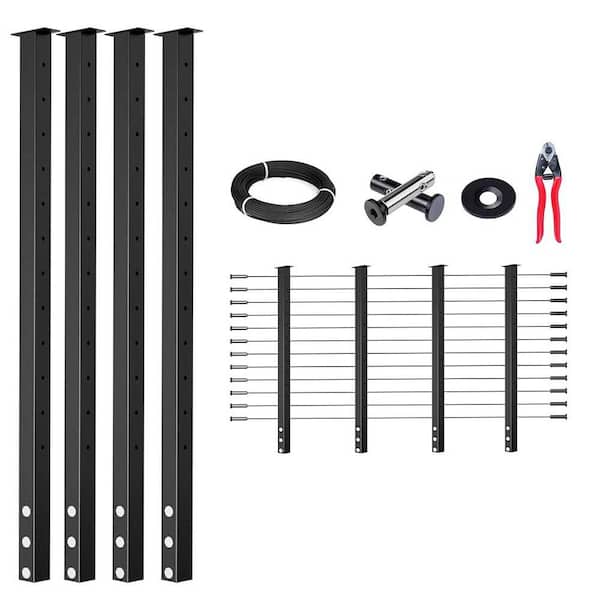 Modular 2.7 in. x 42 in. Level Black Stainless Steel Cable Railing Kit for Decks Adjustable Length with User Guide