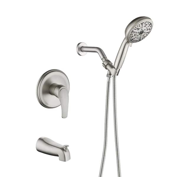 WATWAT Single Handle 10-Spray Tub and Shower Faucet 1.8 GPM in. Brushed Nickel (Valve Included)