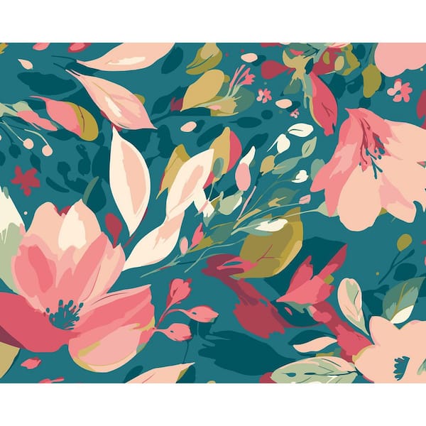 19.7 in. x 0.025 in. Blue Nature Origin Murals Flowing Flowers Teal Wall Mural