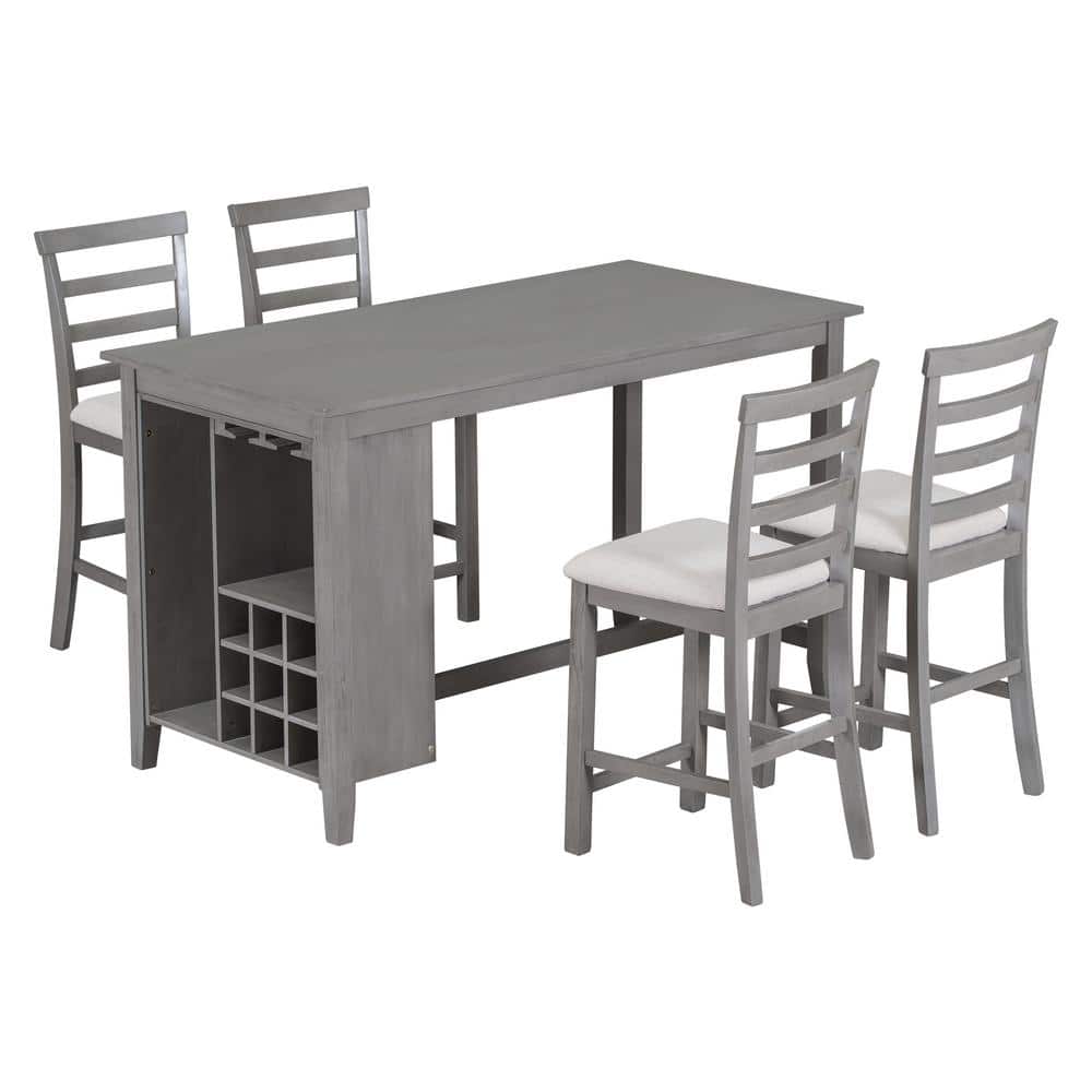 Sudzendf Gray 5Piece Rubber Wood Counter Height Outdoor Dining Set