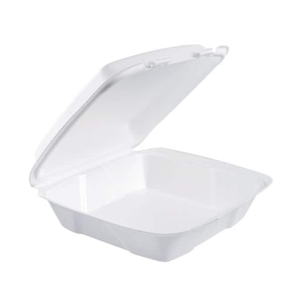 DART White Foam Containers with Hinged Lids, 9 x 9 x 3 (200-Pack)