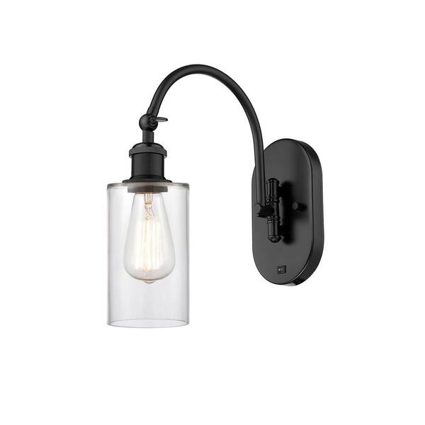 Innovations Clymer 1-Light Matte Black, Clear Wall Sconce with Clear Glass Shade