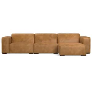 Rex 122 in. Straight Arm Genuine Leather L-Shaped Right-Facing Modular Sectional Sofa in Sienna