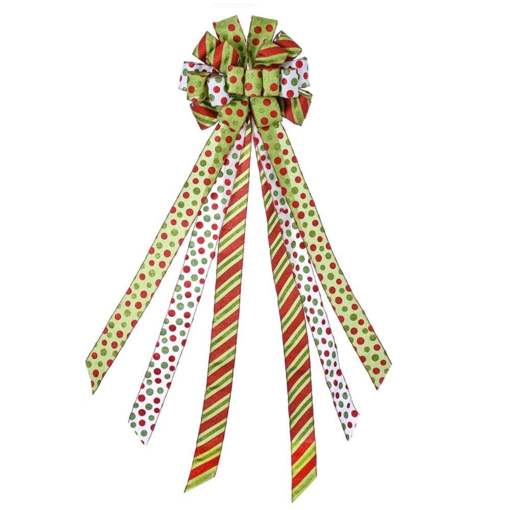 45x13inch Green Polyester Christmas Tree Topper Bow Red Dot Pattern Wire-Edged Premade No Tying price history on PriceWatchPro