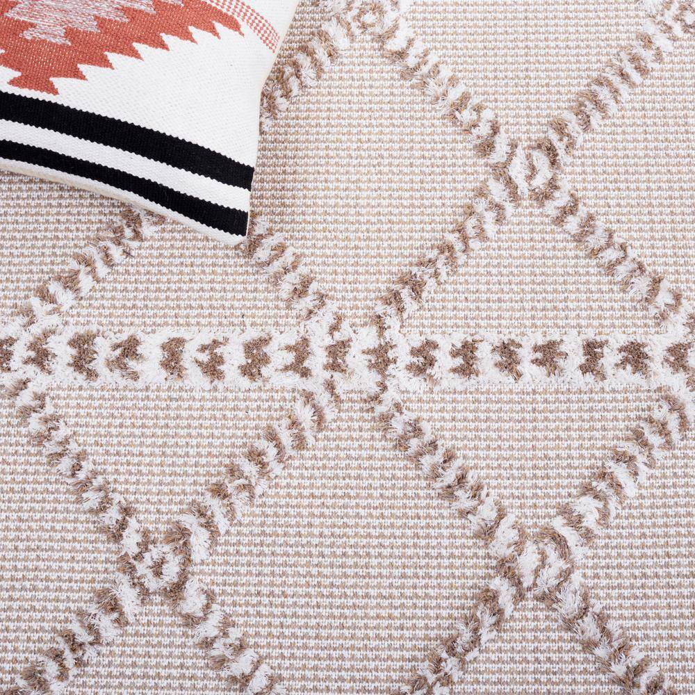 Ivory and Beige Geometric Flat Woven Synthetic Area Rug, 5' x 7'