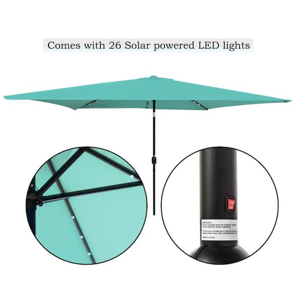 10 ft. x 6.5 ft. Rectangular Solar Powered LED Lighted Patio Market Umbrella (Teal)