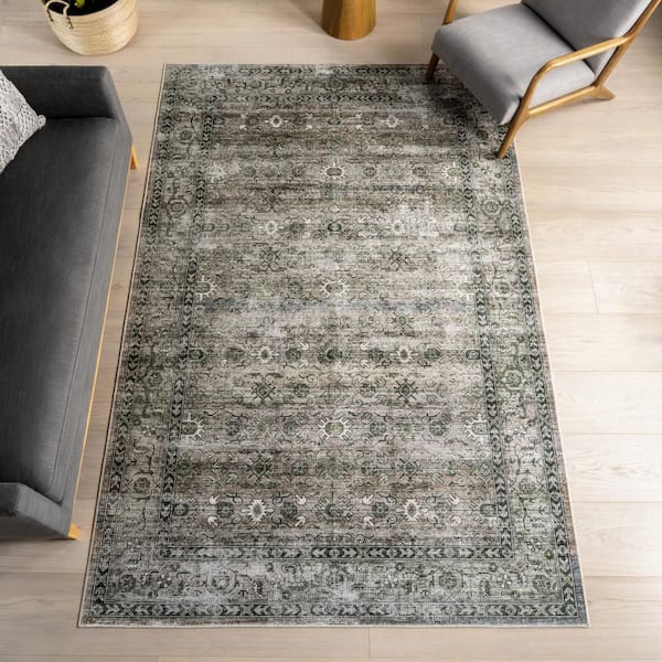 Myrtle Spill Proof Washable Vintage Sage Green 3 ft. x 5 ft. Indoor Area Rug