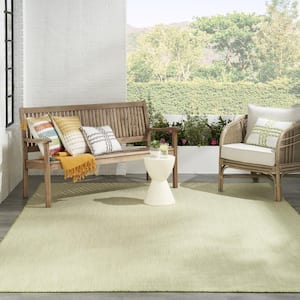 Courtyard Ivory Green 9 ft. x 12 ft. Geometric Contemporary Indoor/Outdoor Patio Area Rug