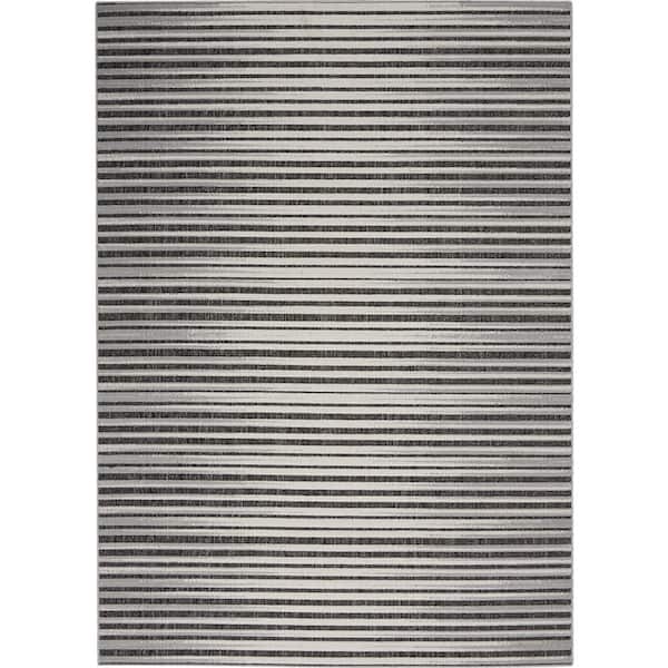 Hampton Bay Calobra Dark Gray 5 ft. x 7 ft. Striped Farmhouse Indoor/Outdoor Patio Area Rug