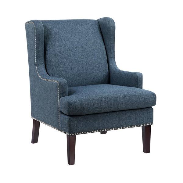 Lazzara Helena Blue Textured Fabric Upholstery Nailhead Trim Accent Arm Chair