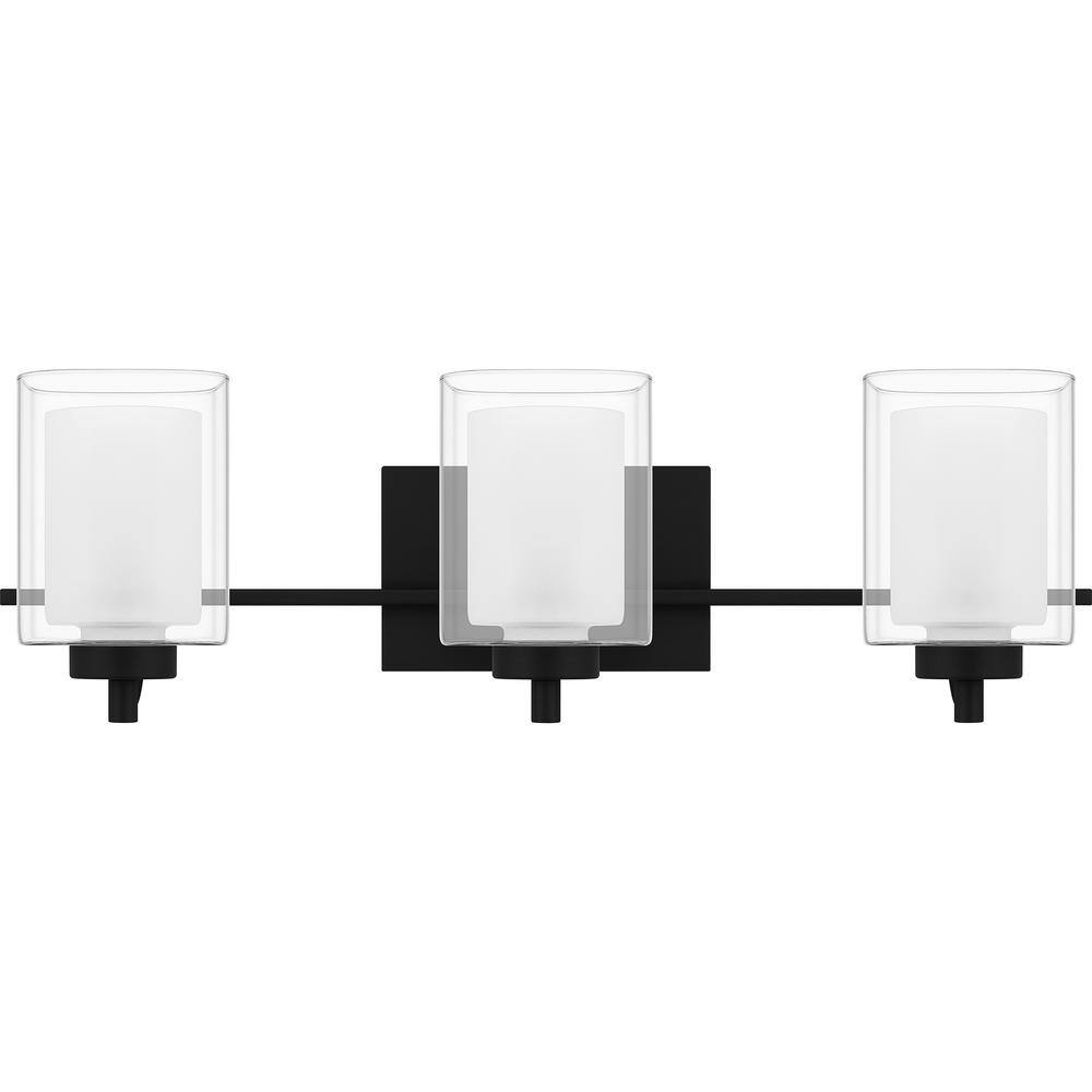 Matte Black 3-Light Vanity with Frosted Glass Shades