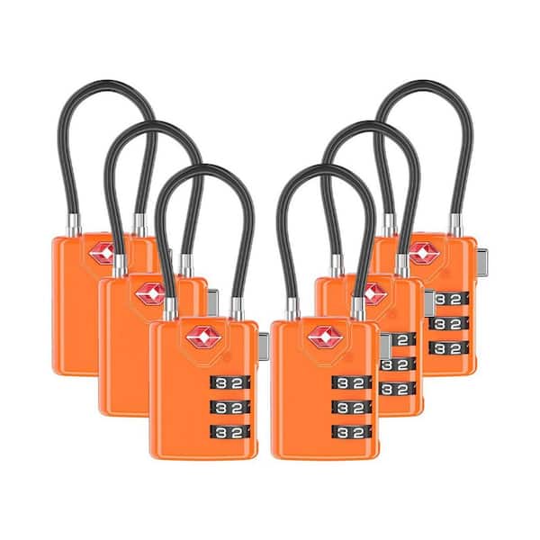 Numhew Orange Travel Combination Luggage Cable Locks for Suitcase, Gym Locker, Toolbox and Backpack (6-Pack)