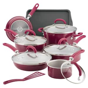 Create Delicious 13-Piece Aluminum Nonstick Cookware Set in Burgundy Shimmer