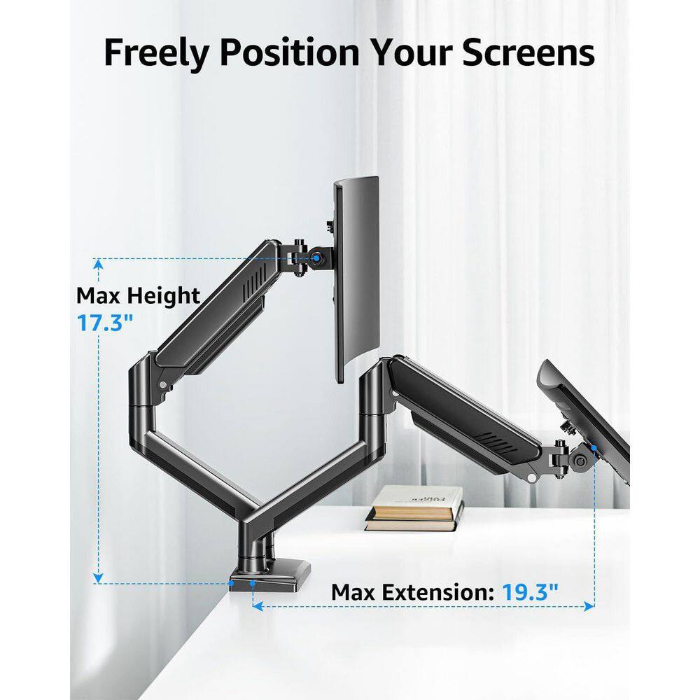Freelift Dual Monitor Desk Mount Fits 13-32 Inch Screens Height Adjustable Arms VESA Gas Spring Black - Thumbnail 3