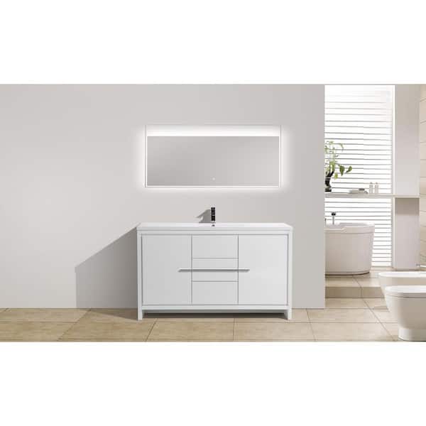Moreno Bath Dolce 60 in. W Bath Vanity in High Gloss White with Reinforced Acrylic Vanity Top in White with White Basin