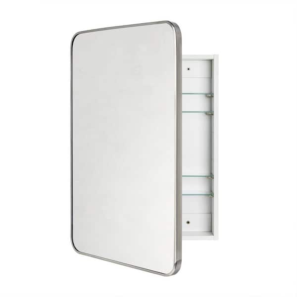 Garnes 24 in. W x 36 in. H Rectangular Recessed or Surface Mount Metal Medicine Cabinet with Mirror in Brushed Nickel